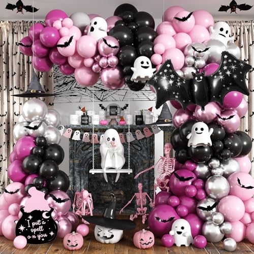 Guirlande d'arche de ballons Halloween 126 pièces avec chauve-souris 3D amovibles