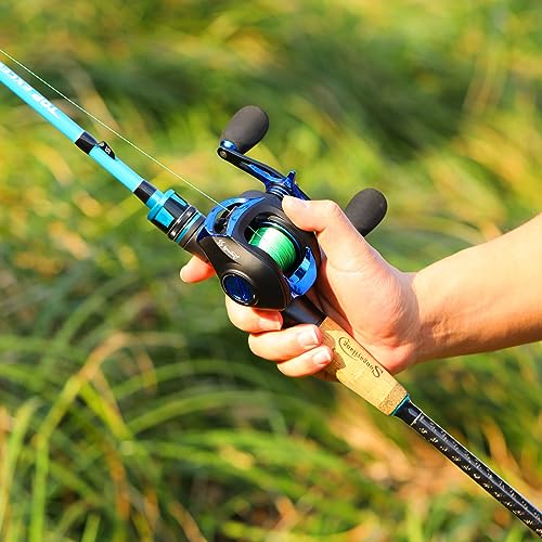 Caña de pescar sin pelucas de hilo Sougayilang combo con carrete de baitcaster MH 2 piezas 7