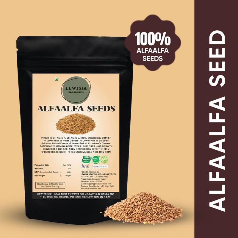 LEWISIA IN ORGANICS Alfaalfa Seed 180g – Alfalfa Seeds for Sprouting, Rich in Vitamins and Minerals, Ideal for Salads, Smoothies & Healthy Recipes, Boosts Immunity & Wellness
