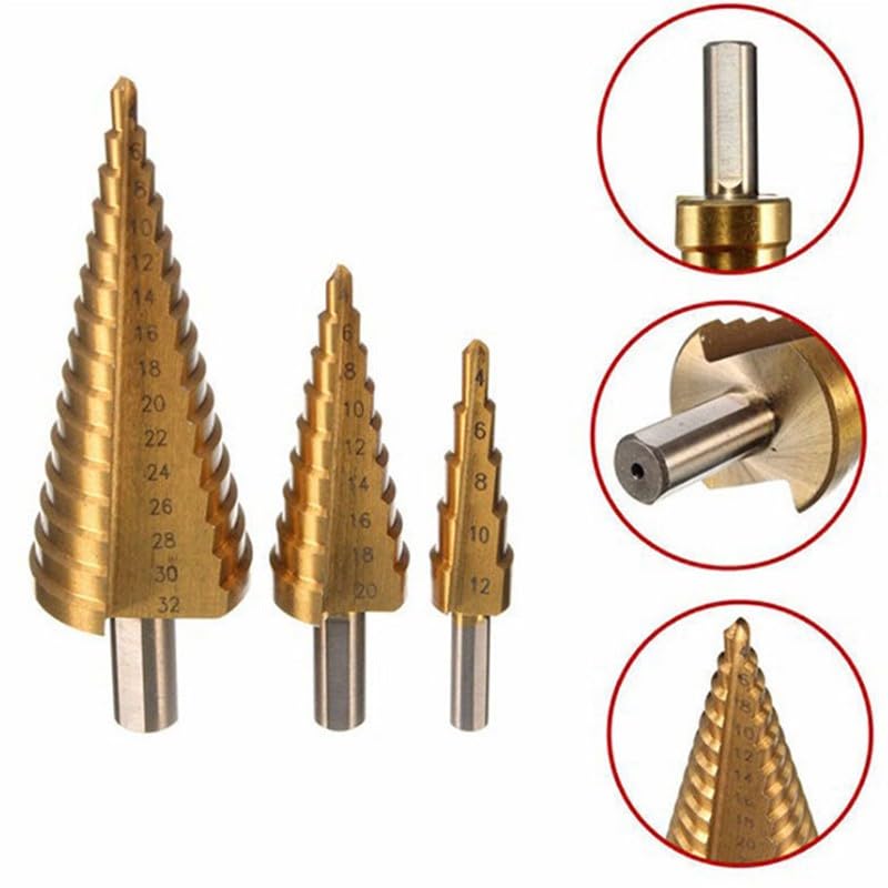 Juego de brocas escalonadas, 3 piezas, acero HSS, cortador de agujeros cónicos, tamaño múltiple, 4-12 mm, 4-20 mm, 4-32 mm, herramienta de biselado para acero, latón, madera, plástico, pistola