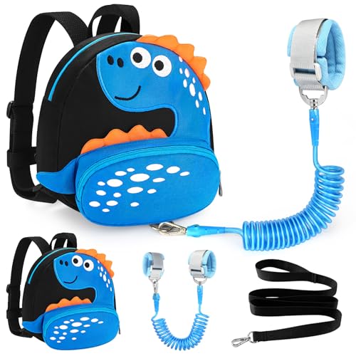 Accmor Toddler Backpack Leash, Cute Dinosaur Kids Harness Backpacks with Anti Lost Wrist Link, Adorable Child Backpack Mini Bag Wristband Tether Strap Leashes for Baby Boys Girls Ages 1-3 Years