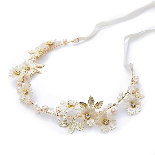 Miniatura 3 de YoralCrea Diadema para niña de flores, diadema de cristal de princesa, corona de flores y perlas, accesorios para el cabello para fiesta de