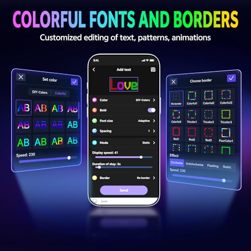 Image of KJOY Full Color Dual Row LED Light Sign for Car, 10.6''x4.7'' Scrolling LED Car Signs Flexible 5V /2A Bluetooth APP Custom Text Pattern Animation Programmable Display for Store Car Bar Hotel