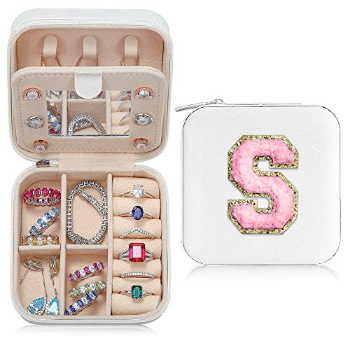 Parima Bridesmaid Gifts for Wedding Day, Bridesmaid Gifts for Women | Bridesmaid Proposal Gifts Unique Gifts | Wedding Travel Essentials Small Jewelry Box | Travel Jewelry Case - Letter S, White