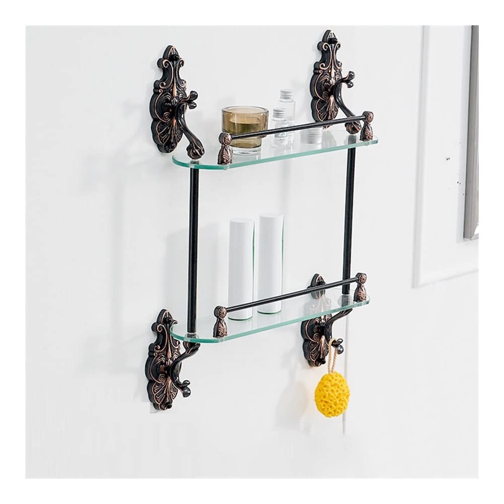 BAHELS Shower Caddy Creative Unique Bathroom Shelves Brass Shelves for Bathroom Tempered Glass Shelf Towel Rack Shower Wall
