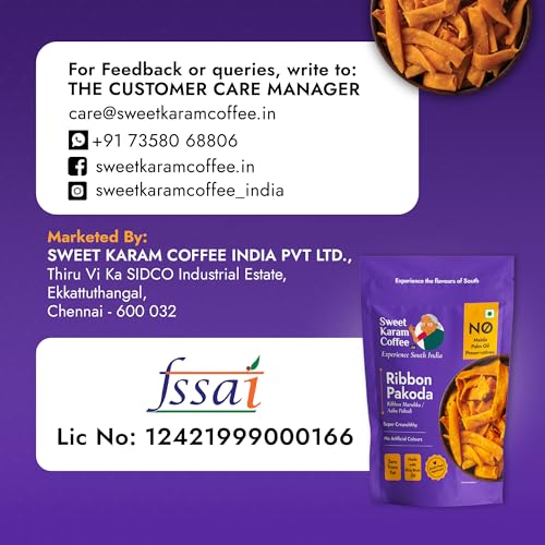 Image of Sweet Karam Coffee Ribbon Pakoda (Kokku Vada) | pakkavada | No Palm Oil | No Preservatives | No Maida | Authentic South Indian Namkeen | Fresh & Crispy Tea Snacks | Homemade Taste | 95 Grams