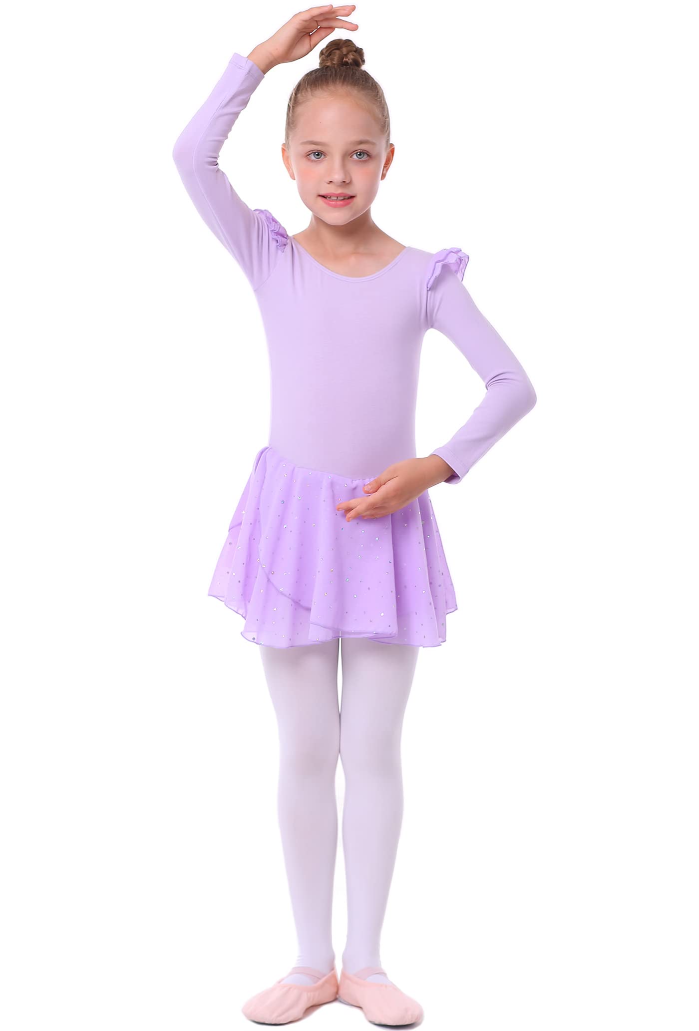 danswan Leotardos de ballet de manga larga para niñas pequeñas, vestido de baile con tutú y falda con purpurina