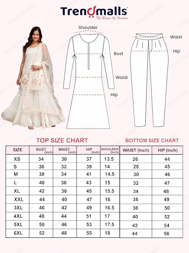 Image of TRENDMALLS Women's Georgette Embroidery Sequence Work Kurta Sharara Set with Dupatta Salwar Suit Set For Women