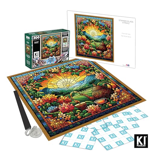 300PC Stained Glass Puzzle Kit – Tea for Two Art Design – 14x14 Acrylic Jigsaw Puzzle for Adults – Vibrant Window Decorative for Relaxation & Display – Unique Brain Challenge Gift by PLAYVIEW - Image 6