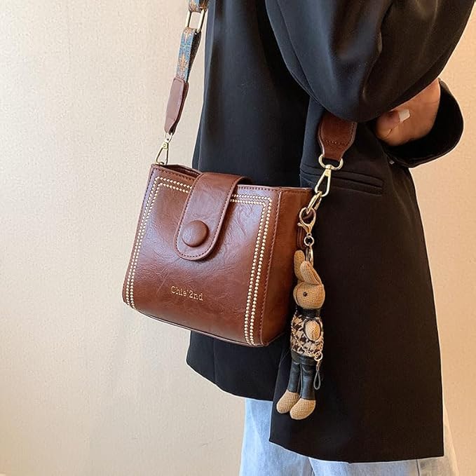 Image of Women PU Retro bucket Handbag | Shoulder Bag | Messenger Bag (Dark Brown)
