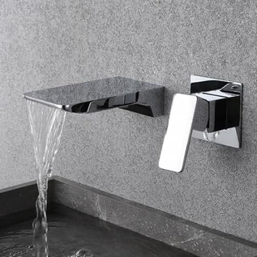 Grifo Mezclador De Lavabo De Pared De Latón Con Cascada For Baño Con Agua Fría Y Caliente(Chrome)