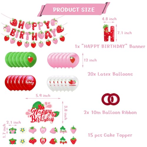 54% Off Strawberry Birthday Party Decoration Set with Balloons - Image 2