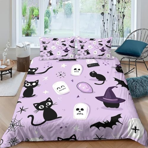 Housse de couette 200x200 anti-acarien parure lit Halloween