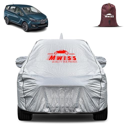 Image of Waterproof Car Body Cover for Mahindra Marazzo | Mirror & Antenna Pocket Anti-Scratch with Soft Cotton Inner Lining Triple Stitched Protection| Heat Resistant | Rain Protection (Silver)