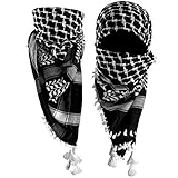 Mora Premium Shemagh Scarf: Large 100% Cotton Arab Tactical Military Desert Head Neck Keffiyeh Wrap with Tassels in 11 Designs (Black White)
