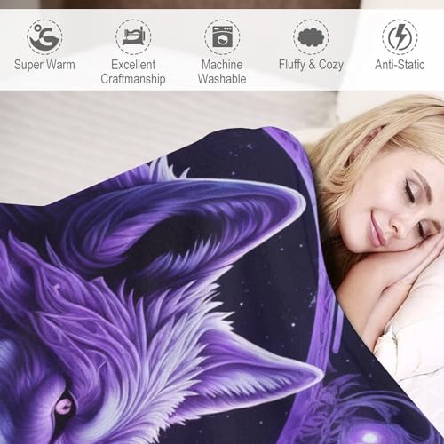 Manta de lobo de franela para sofá manta de forro polar reversible 6