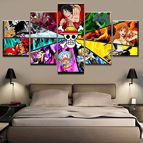 BAIOKAISHUII Modulare Wand für Wohnzimmer dekorative 5 Panel One Piece Charakter Foto HD Poster Leinwand Bilder Malerei-Rahmenlos Cover