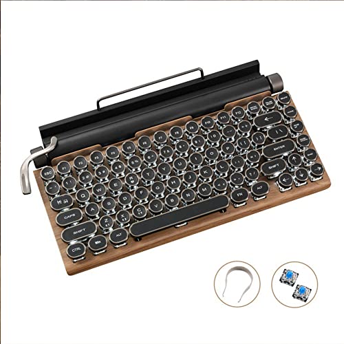 Djflybird Mechanical Retro Typewriter Keyboard,Led Backlight Electric Gaming Keyboard Punk Round Keys Multi Devices Connection, Wired & Wireless Bluetooth 5.0 For Desktop Pc/Laptop Mac/Phone #TOP4