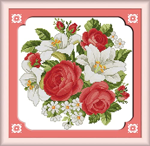 Kit Point de Croix Lys Rose 11CT canevas pré-imprimé broderie DIY 40x50cm