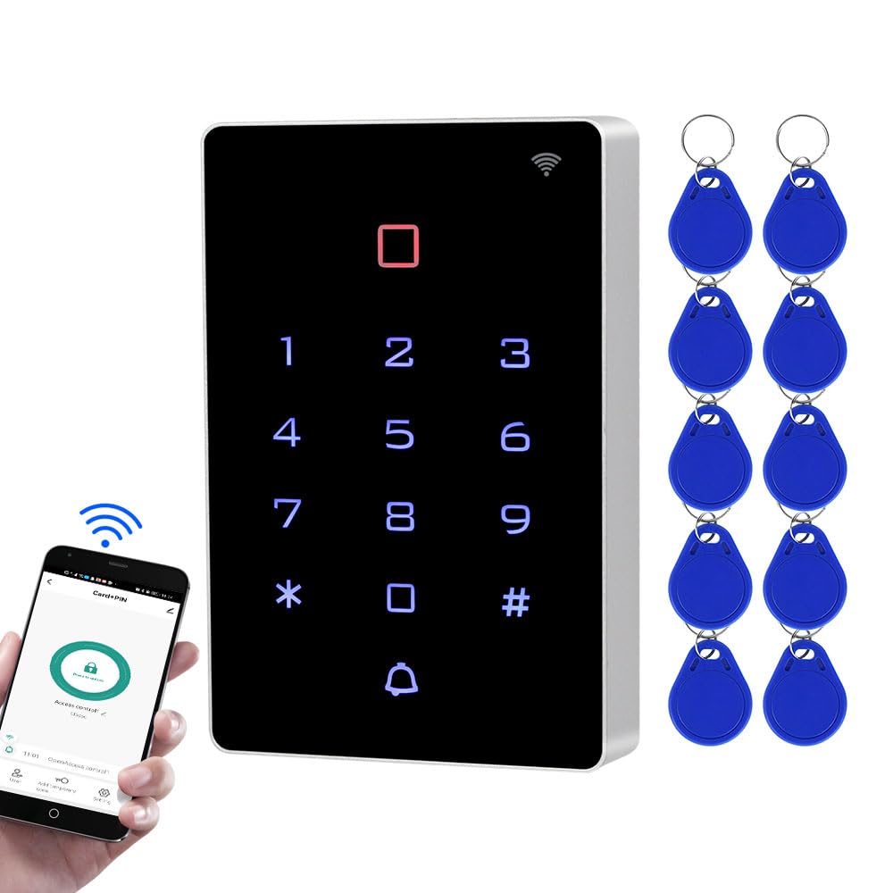 Tuya Télécommande d'accès IP68, Étanche à l'eau,Clavier Tactile avec Rétroéclairage, 2000 Utilisateurs, Compatible WG26/34+10 Porte-clés 13,56 MHz