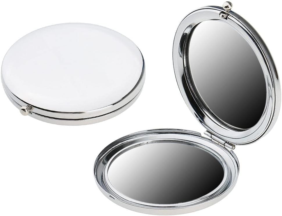 2x Travel Folding Metal Compact Vanity Pack Portable Round Pocket image 2