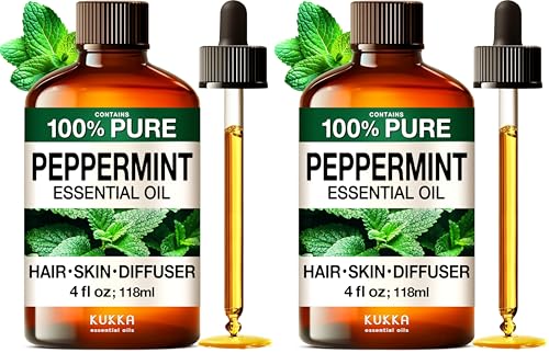 Image of KUKKA Peppermint Essential Oils - 4 Fl Oz - for Hair, Skin, Diffuser, Aromatherapy & DIY Soap Making Scent (Pack of 2)