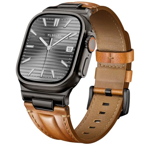 Image of Leather Band for Apple Watch Ultra 3 /Ultra 2 Bands 49mm 46mm 45mm 44mm, Top Genuine Leather Designer Replacement Strap for iWatch Ultra 3 2 1 SE series 11 10 9 8 7 6 5 4 3