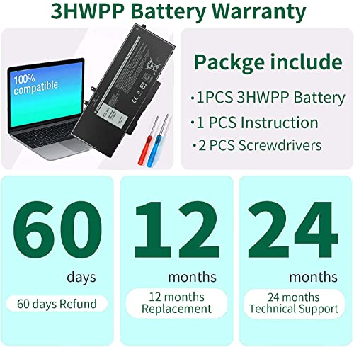 Image of 68Wh 3HWPP Replacement Battery for Dell Latitude 5410 5510 5501 5401 5411 5511 Precision 3541 3551,Inspiron 7706 2-in-1, Inspiron 17 7500 7506 2-in-1 Black 03HWPP 10X1J N2NLL 1VY7F 451-BCMN 15.2V