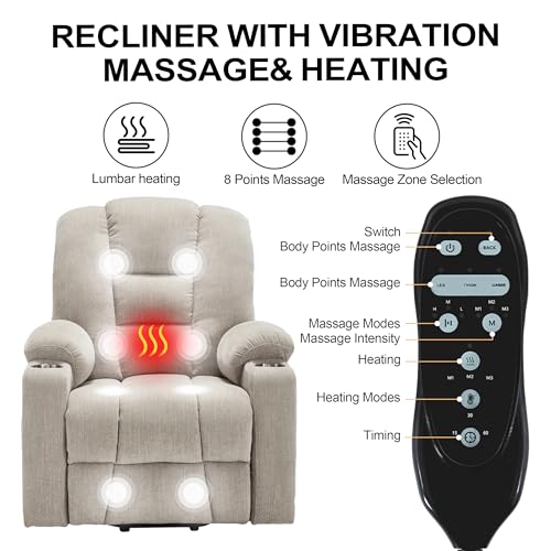 Image of Power Lift Recliner Chair for Elderly, Electric Lift Recliner with Vibration Massage and Lumbar Heating, Single Sofa Reclining Chair with Cup Holders Charging Ports, Chenille Fabric Beige
