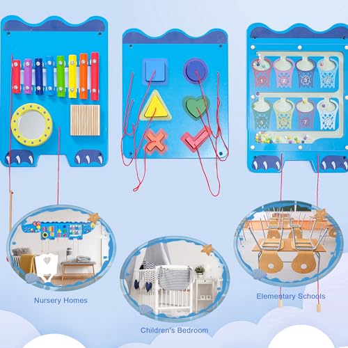 Image of Spacocld Crocodile Sensory Toys Activity Wall Panels - Montessori Busy Board, Toddler Learning Panel, Wall-Mounted Playroom /Daycare Educational Toys, Interactive Wooden Gift for Kids 3-6, Blue