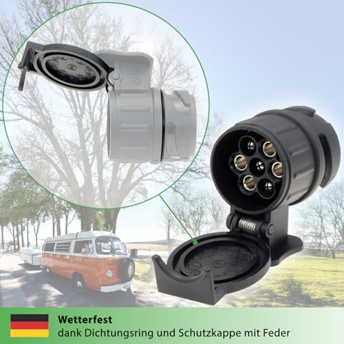fouraces Premium Anhänger Adapter - 13 auf 7 polig, Auto zu Hänger, für Pkw, Kfz und LKW - kurz, Anhängerkupplung, Adapterstück, schwarz