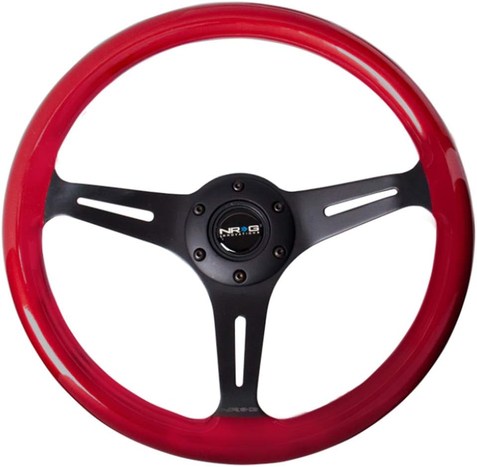 NRG Innovations ST-015BK-RD Classic Wood Grain Wheel (350mm 3 black spokes, red pearl/flake paint)