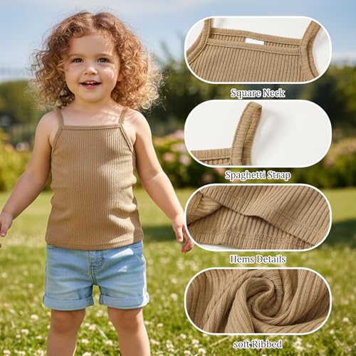 Image of ROMPERINBOX Toddler Tank Tops Girls Spaghetti Strap Ribbed Knit 3 Pack Sleeveless Casual Basic Cami Top for 12M-4T