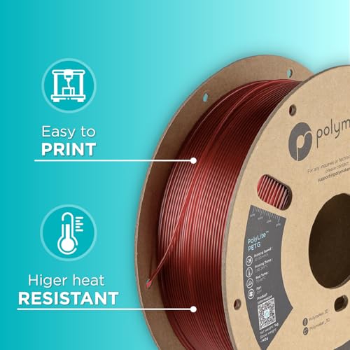 Image of Polymaker PolyLite 3D Printer PETG Filament Translucent Red 1.75mm 1kg, Legacy PETG Formula, Reliable Everyday Filament, Strong Layer Bonding, Compatible with Most 3D Printers