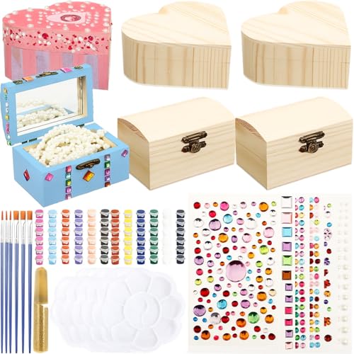 Kigley 6 Pack Paint Your Own Wooden Jewelry Box...