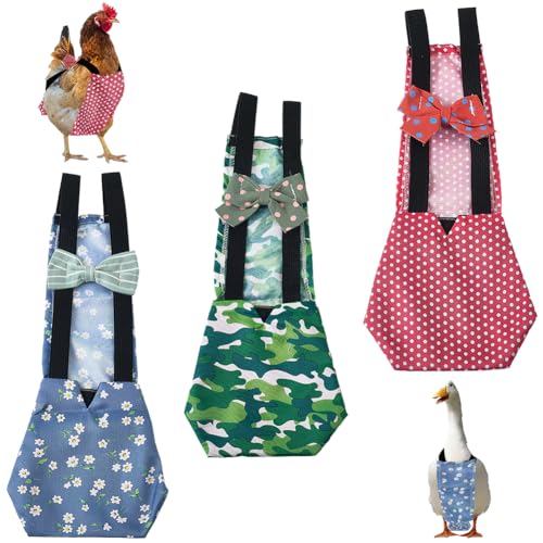 CREATCABIN 3 pieza de 3 estilos de Pañales para Mascotas Pañales para Patitos de Poliéster Lavables Impermeables Ajustables Reutilizables Accesorios de Ropa para Patos con Pajarita para Pollos 31x13cm