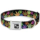 Buckle-Down Dog Collar Bone - Multi Marijuana Leaves Black Multi Color - Large 15-26'