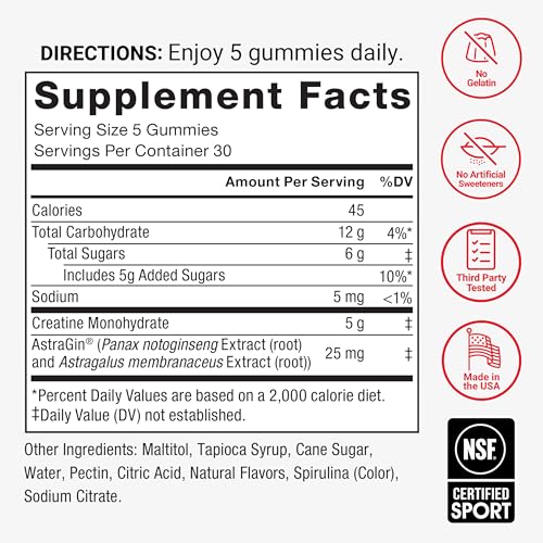 Image of Force Factor Creatine Monohydrate Gummies, NSF Certified, 5g Dose for Men & Women to Support Muscle, Strength, Recovery, Cognitive Health & Memory, Packaging May Vary, Blue Raspberry, 150 Gummies