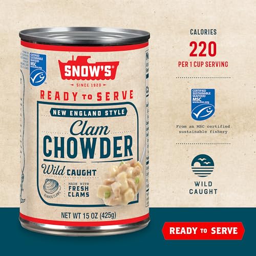 Snow's New England Clam Chowder, 15 oz Can (Pack of 12) - 13g Protein per Serving - Ready-to-Serve Authentic New England Style Recipe