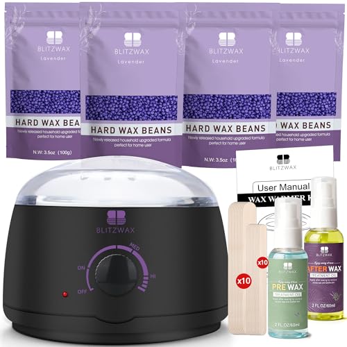 BLITZWAX Brazilian and Bikini Waxing Kit for Women, Hard Wax Warmer for Face, Legs, and Body, At...