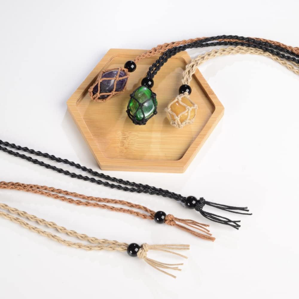 64pcs Handmade Crystal Holder Necklace Hanging Pendant Holder Empty Stone Cage for DIY Jewelry Adjustable Length (Black+Brown+Khaki+Beige)