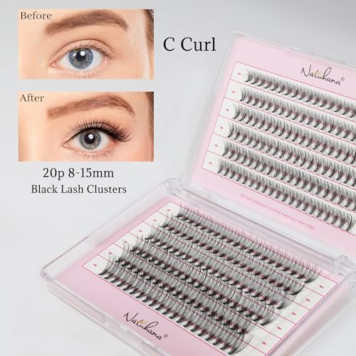 Natuhana Lash Clusters Kit 240Pcs Wispy Eyelash Extensions C Curl 8-16mm Volume Individual DIY Lashes with Glue and Tweezers(20P, Black, 8-15mm) — view 5
