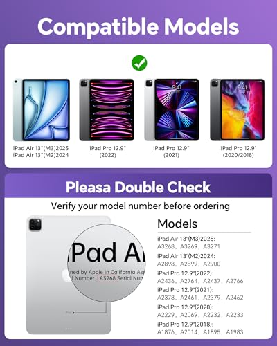 Image of Clear Keyboard Case for iPad Air 13 inch (M3 /M2, 2025 /2024) & Pro 12.9 inch (3 /4 /5 /6th Gen) 360 Swivel Multi-Touch Trackpad with Wireless Bluetooth 7-Color Backlight, Pencil Holder Purple