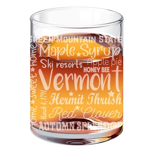 Vermont State Whiskey Glass, Custom State Engraved Glass, Personalized Glass for Men and Women