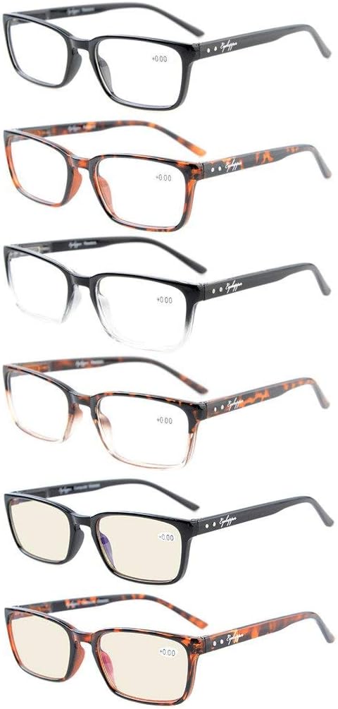 Eyekepper 6-Pack Readers Retro Spring Hinges Reading Glasses Included 2pcs Computer Glasses