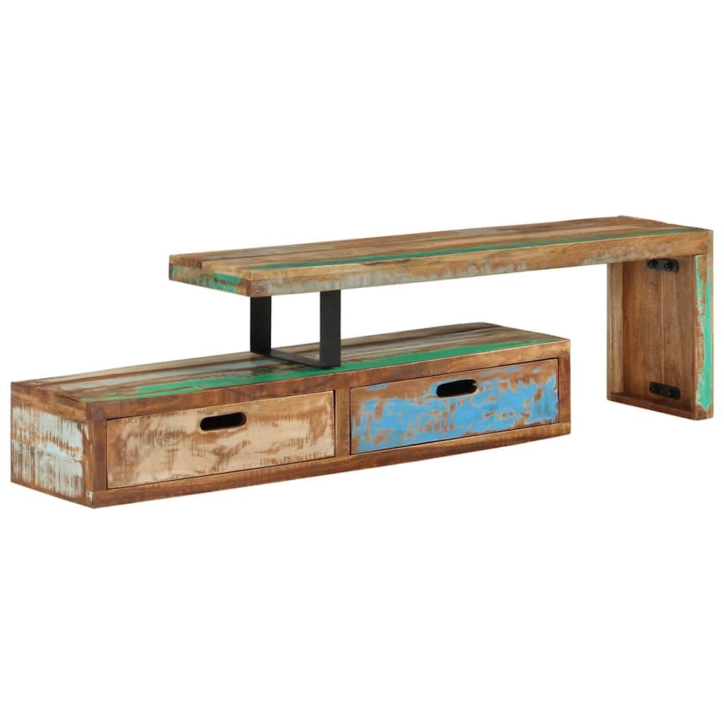 Meuble TV en Bois Massif recyclé 118-200 cm avec Rangement spacieux et Surface d'affichage pour Salon, Style Vintage, Support multimédia, Design Industriel Durable