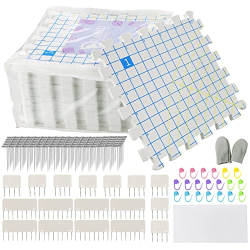 LAMXD Blocking Mats for Knitting - Extra Thick Blocking Boards with Grids with 22PCS Knitting blockers and 100 T-pins for Needlework or Crochet - Pack of 9