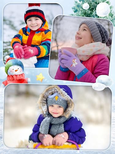 Image of EBOOT 3 Pairs Winter Kids Gloves Warm | Toddler Gloves for Boys Girls Outdoor, Full Finger Fluffy Soft Mittens for 1-11 Years Children, Multiple Colors