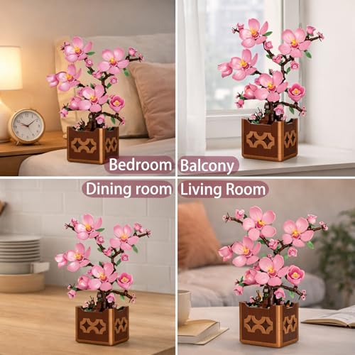Pink Peach Cherry Blossom Building Block Set and Vase 632 pcs, Compatible with Lego Flowers Bonsai Tree Kit, Plant Botanical Home Decor Gift for Valentines Mother's Day Anniversary Adults Kids Age 6+ by RGXRGX - Used condition - Image 5