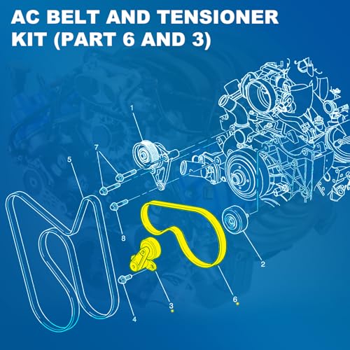 Image of AC Drive Belt Tensioner Kit for 2000-2008 Chevy GMC Cadillac V8 4.8L 5.3L 6.0L 6.2L, Fit Escalade Tahoe Silverado Suburban Avalanche Express Yukon Savana Sierra, Replace 90K-38159 ACK040378HD